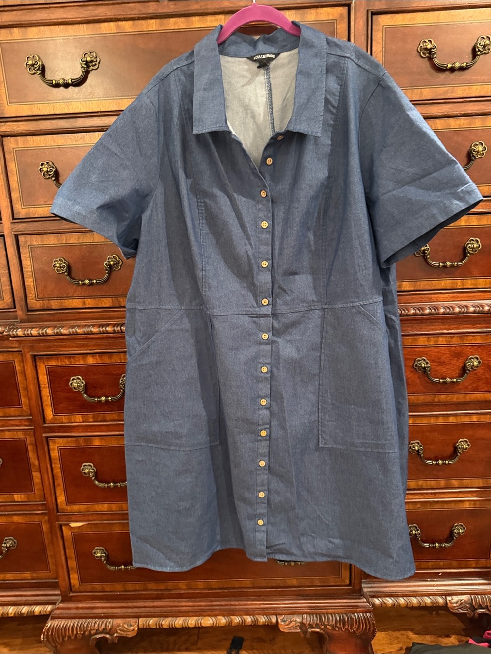 Nina Leonard Denim-Style Blue Midi Shirt Dress